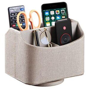 Leather 360 Rotating Remote Holder Desktop Organizer Storage Box for TV Office